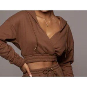 NWT JLUXLABEL PECAN PASCAL FLEECE HOODIE & MIDI CARGO SKIRT 2 Piece- SMALL